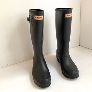 Hunter Original Tall Rain Boots Womens US 6 EU 37 Black Logo Heritage Teacher